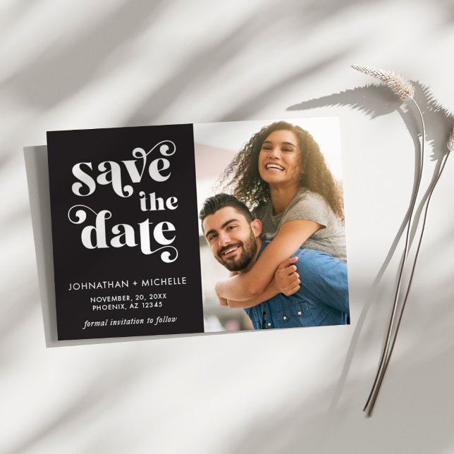 Simple Modern Minimalist Black & White Wedding Save The Date (Von Creator hochgeladen)
