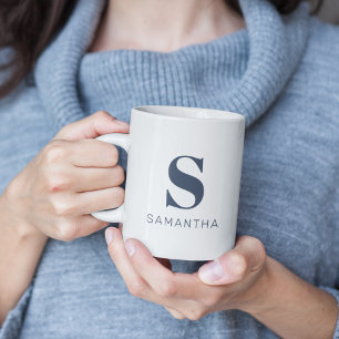 Simple Modern Minimalist Blue Initial Monogram Kaffeetasse
