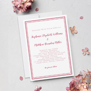 Simple Modern Minimalist Magenta Red White Wedding Einladung