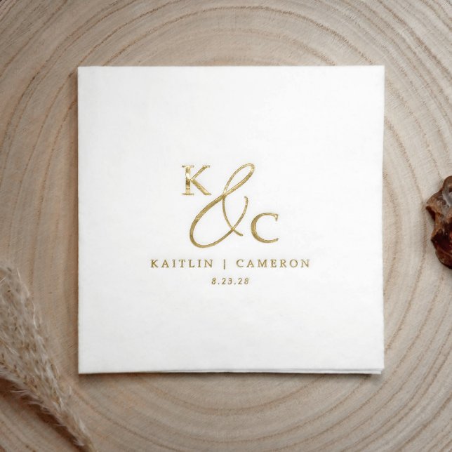 Simple Modern Monogram Gold Wedding Cocktail Servietten Mit Folie (Personalized wedding napkins - elegant gold foil monogram / wedding logo)