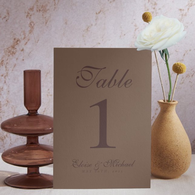 Simple Modern Mousse Brown Wedding Tischnummer (Elevate your reception setup with these Modern Mousse Brown Wedding Table Numbers!)