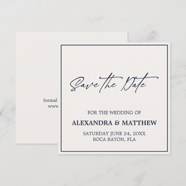 Simple Modern Navy Blue Typografy Save The Date (Vorne/Hinten)