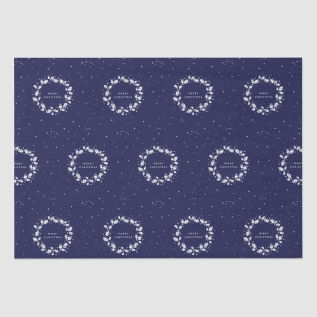 Simple Modern Navy Blue Weihnachts Holly Wreath Seidenpapier (Vorderseite)