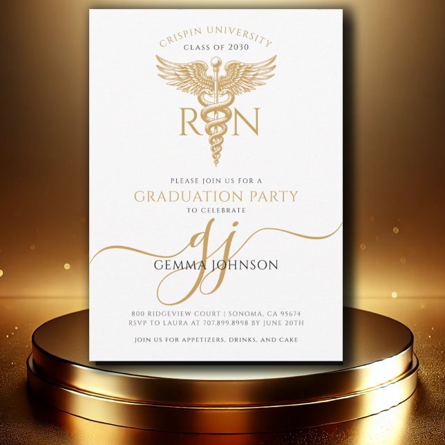 Simple Modern Nurse Graduation Party Gold Script Einladung (Von Creator hochgeladen)