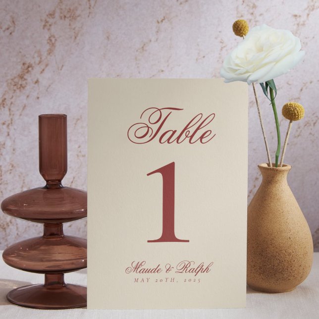 Simple Modern Old Money Bold Red Wedding Tischnummer (Guide guests to their seats with sophistication using these Old Money Bold Red Wedding Table Numbers)