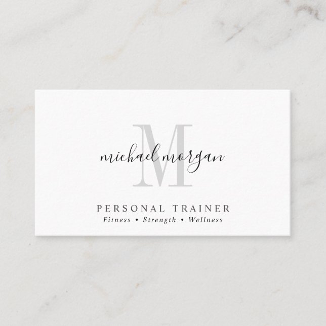 Simple Modern Personal Trainer Script Monogram Visitenkarte (Vorderseite)