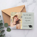 Simple modern photo sage green Graduation Save The Date<br><div class="desc">A photo Save the date card for a graduation. On front: Add your own vertical size photo of the graduate. A trendy muted sage green colored background, black text. Templates for a name and date. The name and the text: Save the Date are written with a modern hand lettered style...</div>