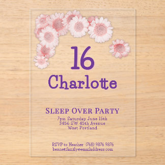 Simple Modern Pink Daisy 16th Birthday Party  Acryleinladungen