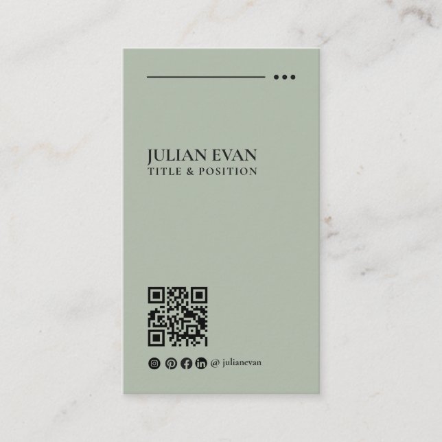 Simple Modern QR Code Sage Green Minimalist Visitenkarte (Vorderseite)