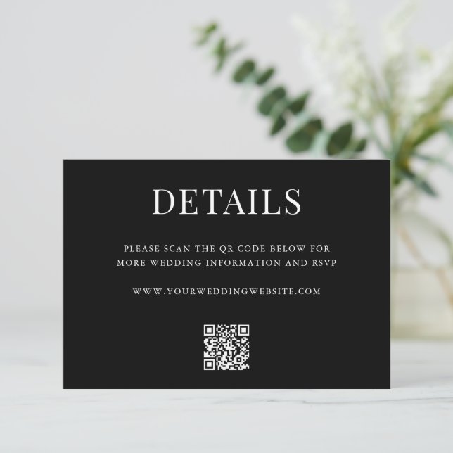 Simple Modern QR Code Wedding Details Begleitkarte (Stehend Vorderseite)