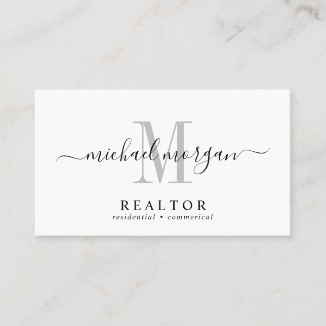 Simple Modern Realtor Script Monogram Visitenkarte (Vorderseite)