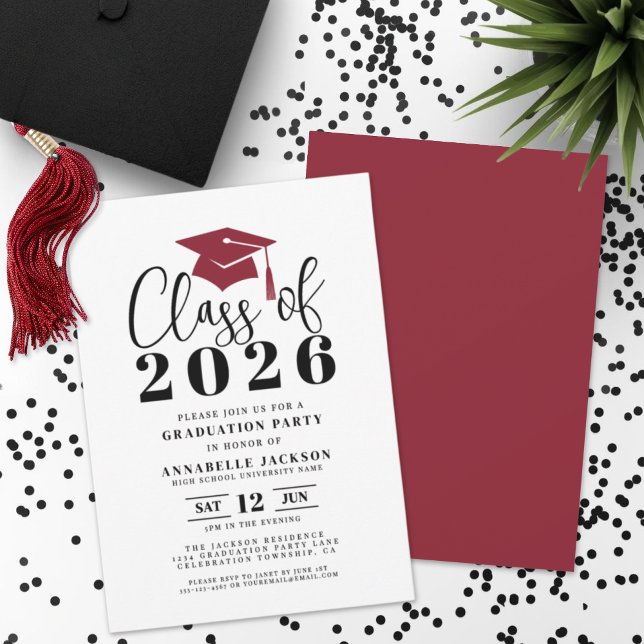 Simple Modern Red Graduation Party Einladung (Simple Modern Red Graduation Party Invitation)