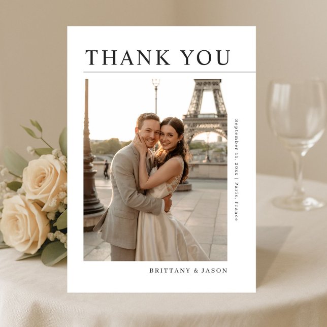 Simple Modern Romantic Destination Photo Wedding Dankeskarte (Von Creator hochgeladen)