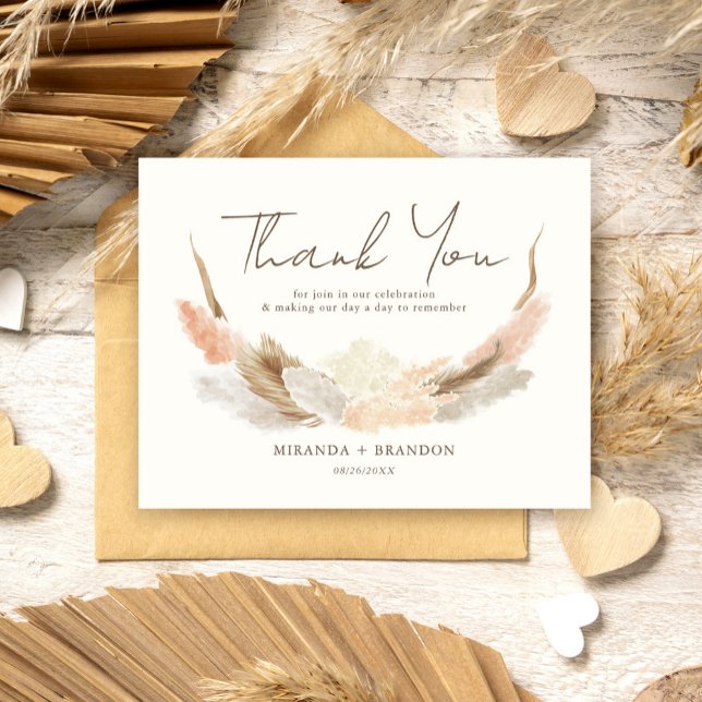 Simple Modern Rustic Pampas Grass Wedding Dankeskarte (Von Creator hochgeladen)