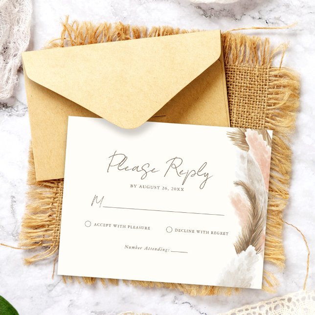 Simple Modern Rustic Pampas Grass Wedding RSVP Karte (Von Creator hochgeladen)