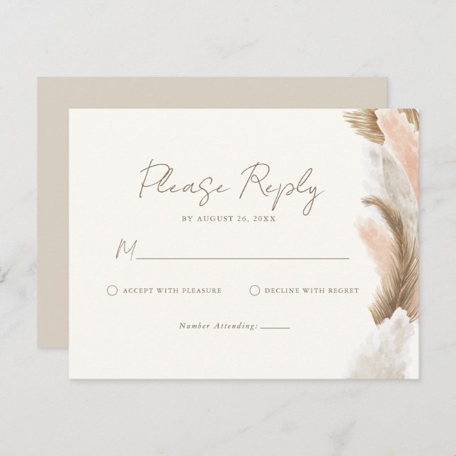 Simple Modern Rustic Pampas Grass Wedding RSVP Karte (Vorne/Hinten)