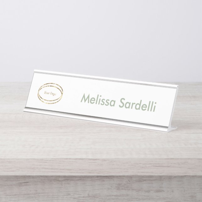 simple modern sage green business logo custom schreibtischnamensplakette (Vorderseite )
