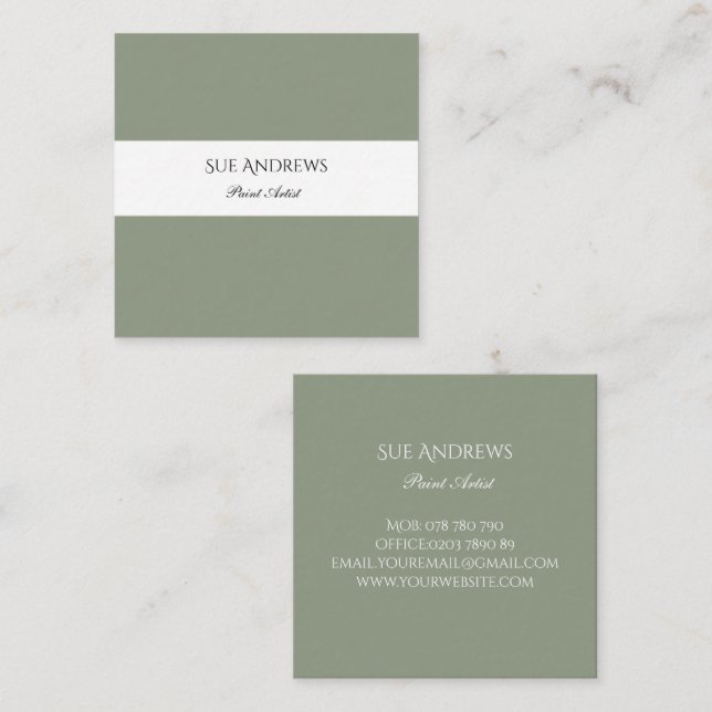Simple Modern Sage Green Personalisiert Artist Quadratische Visitenkarte (Vorne/Hinten)