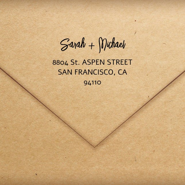 Simple Modern Script Couples Names Return Address  Gummistempel (Von Creator hochgeladen)