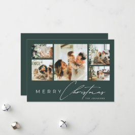 Simple Modern Script Photo Collage Green Christmas Feiertagskarte