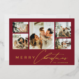Simple Modern Script Photo Collage Red Christmas Folien Feiertagskarte