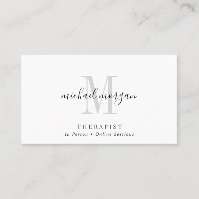 Simple Modern Therapist Script Monogram Visitenkarte (Vorderseite)