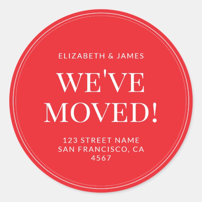 Simple Modern Typography We've Moved Runder Aufkleber (Vorderseite)