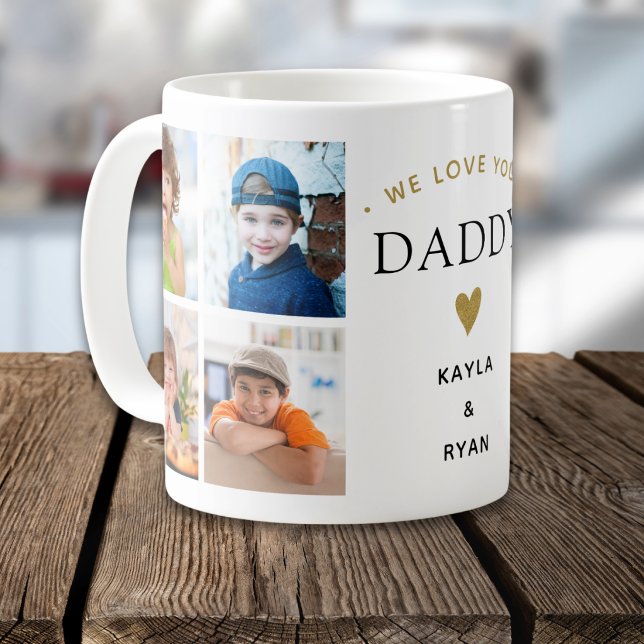 Simple Modern We Love You Daddy 8 Photo Collage    Kaffeetasse (Von Creator hochgeladen)