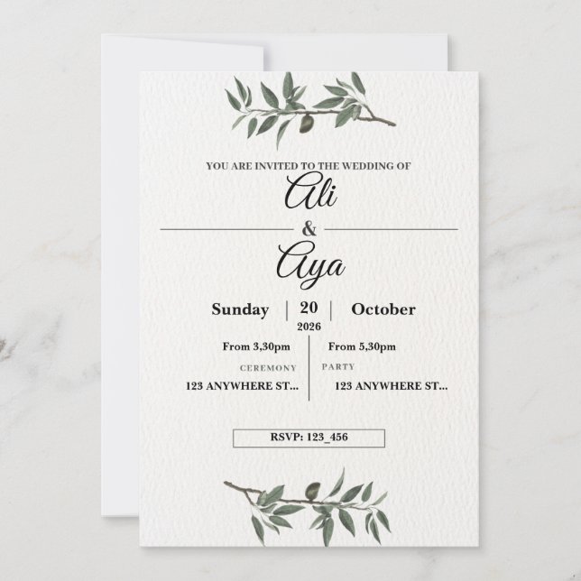 Simple Modern Wedding Invitation | Clean Minimal D Feiertagskarte (Vorderseite)