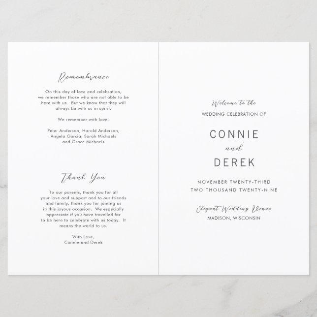 Simple Modern Wedding Program (Vorderseite)