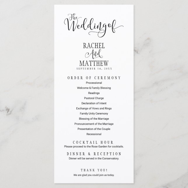 Simple&Modern Wedding Program Card Menükarte (Vorderseite)