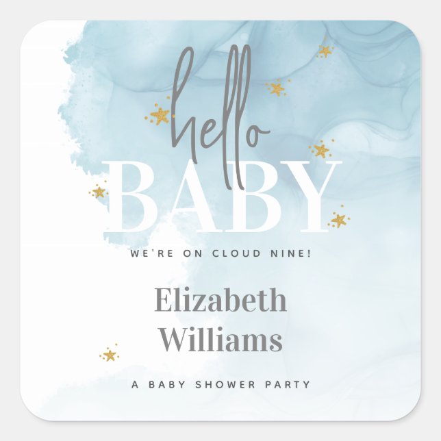 Simple Modern We're on Cloud 9 Hello Baby Shower Quadratischer Aufkleber (Vorderseite)