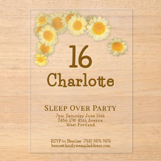 Simple Modern Yellow Daisy 16th Birthday Party  Acryleinladungen