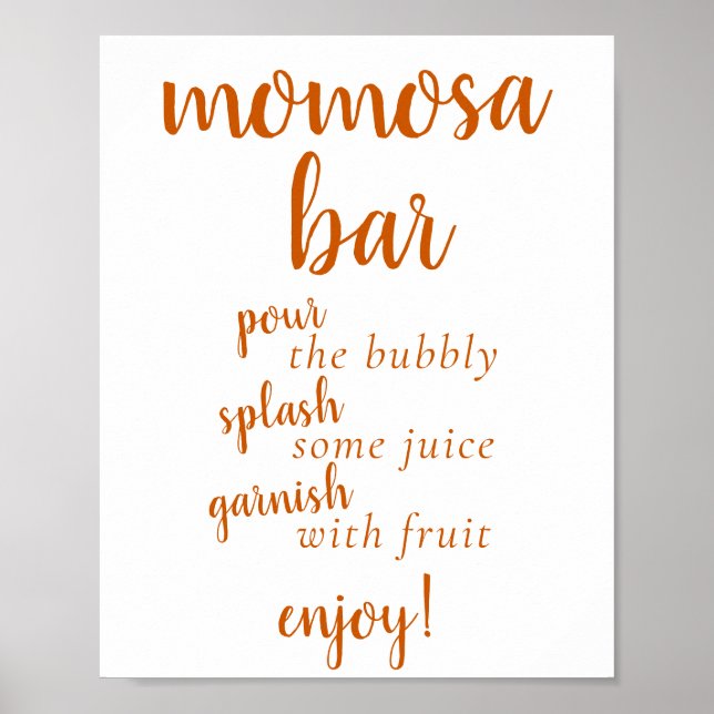 Simple Momosa Bar | Fall Orange Any Event Sign Poster (Vorne)