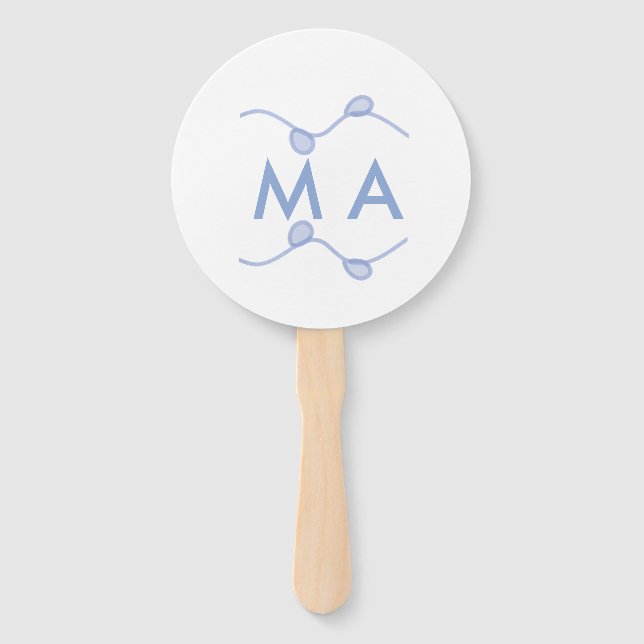 Simple monogram add your name letter blue leaf fächer (Vorderseite)