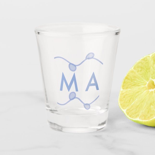 Simple monogram add your name letter blue leaf schnapsglas (Vorderseite)