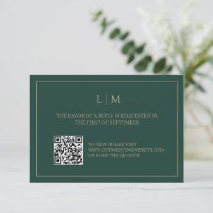 Simple Monogram Emerald QRCode Wedding RSVP Card Dankeskarte