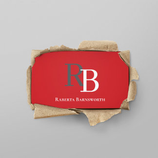 Simple Monogram QR Code Red | Connect with Me Visitenkarte