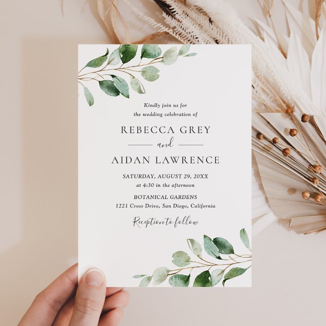 Simple Moody Eucalyptus Greenery Wedding Einladung (Von Creator hochgeladen)