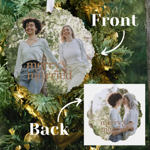 Simple Mrs & Mrs Lesbian Newlyweds Foto Ornament Karte