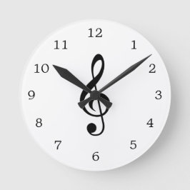 Simple Music Note Black and White Treble Clef Runde Wanduhr