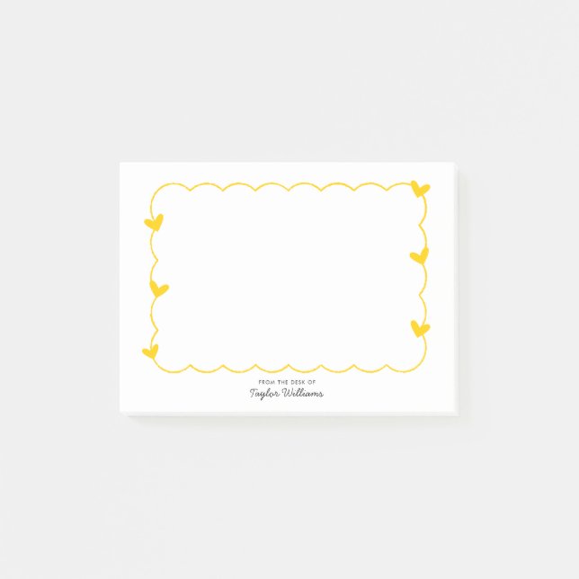 Simple Mustard Wavy Border Heart Stationery Post-it Klebezettel (Vorderseite)