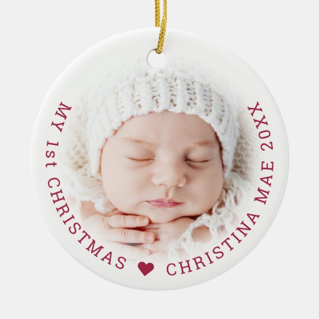 Simple My I I Christmas Red Script Joy Foto Keramik Ornament (Vorne)