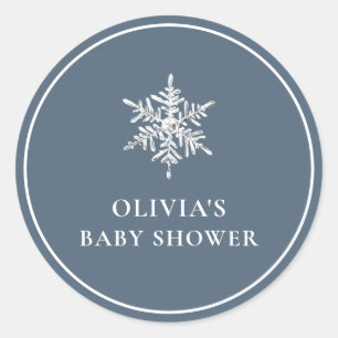 Simple Nany Blue Modern Snowflake Baby Dusche Runder Aufkleber