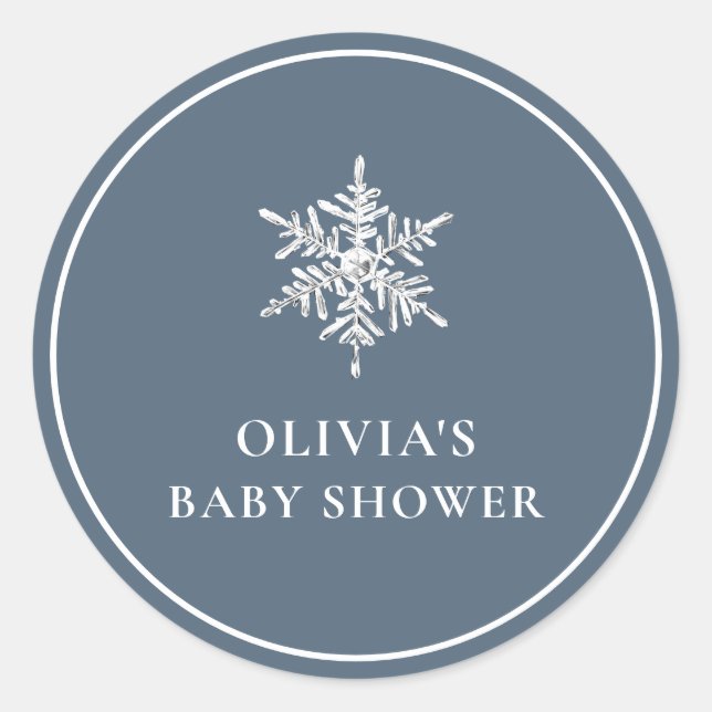 Simple Nany Blue Modern Snowflake Baby Dusche Runder Aufkleber (Vorderseite)