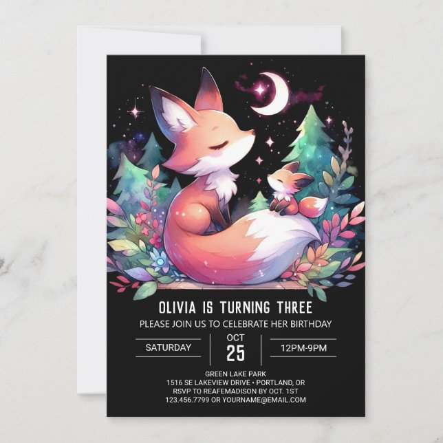 Simple Nature Fox Geburtstag digital Einladung (Vorderseite)