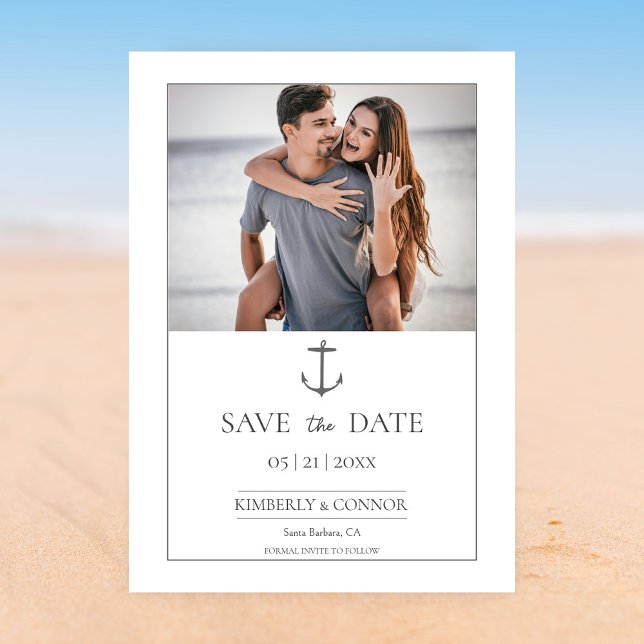Simple Nautic Anchor Foto Save the Date | weiß (White Simple Nautical Anchor Photo Save the Date)