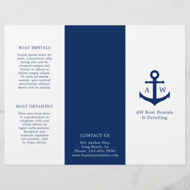 Simple Nautic Anchor Navy Blue Trifold Broschüre (Vorderseite)