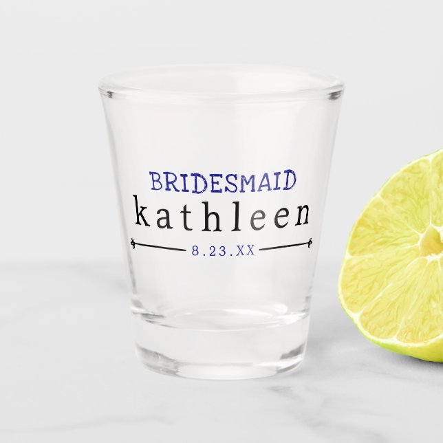 Simple Navy Blue Bridesmaid Personalisiert Schnapsglas (Vorderseite)