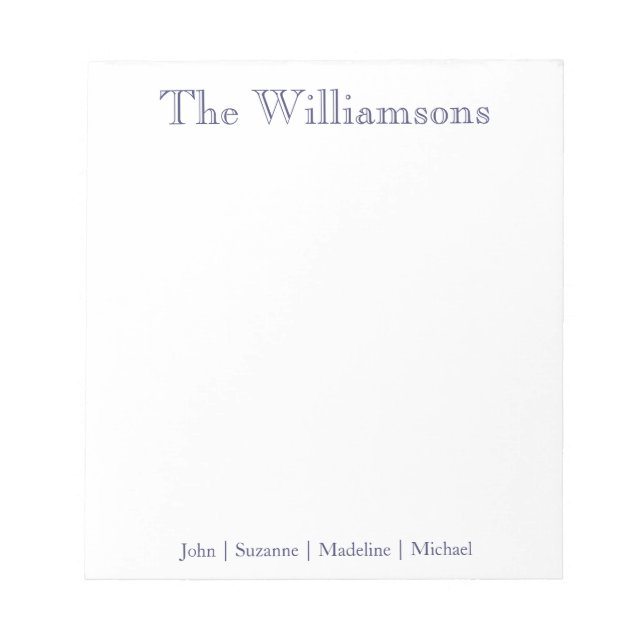Simple Navy Blue Family Notepad Notizblock (Vorderseite)